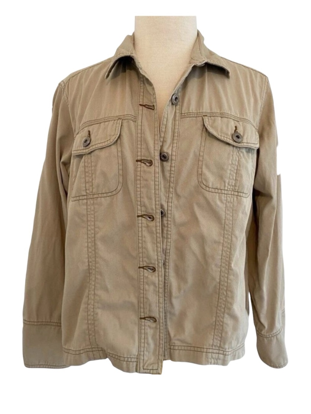 Columbia Sportwear denim trucker jacket 100% cotton lightweight beige Large
